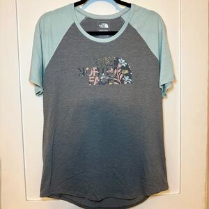 The North Face Floral Half Dome Raglan Tee - Large - Grey/Blue - NWT